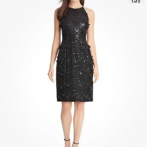 New Eliza J Black Sequin Halter Floating Flower Cocktail Holiday Dress